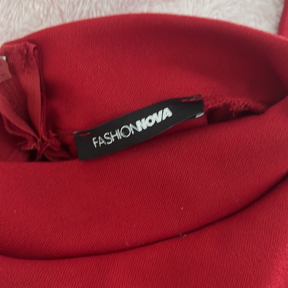 Fashion Nova red long sleeve bodycon asymmetrical cutout dress - Picture 3 of 4